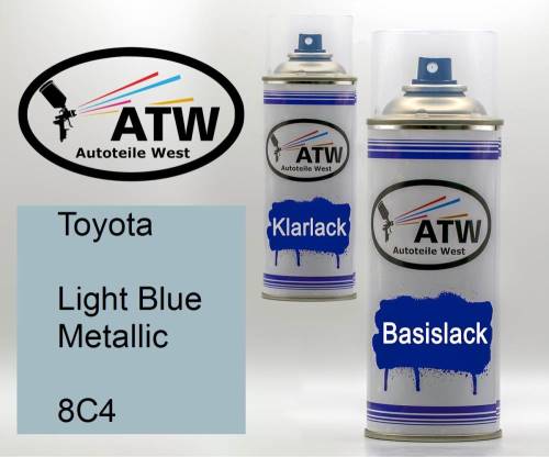Toyota, Light Blue Metallic, 8C4: 400ml Sprühdose + 400ml Klarlack - Set, von ATW Autoteile West.